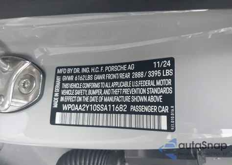 2025 Porsche Taycan 4 from USA, damaged, VIN WP0AA2Y10SSA11682